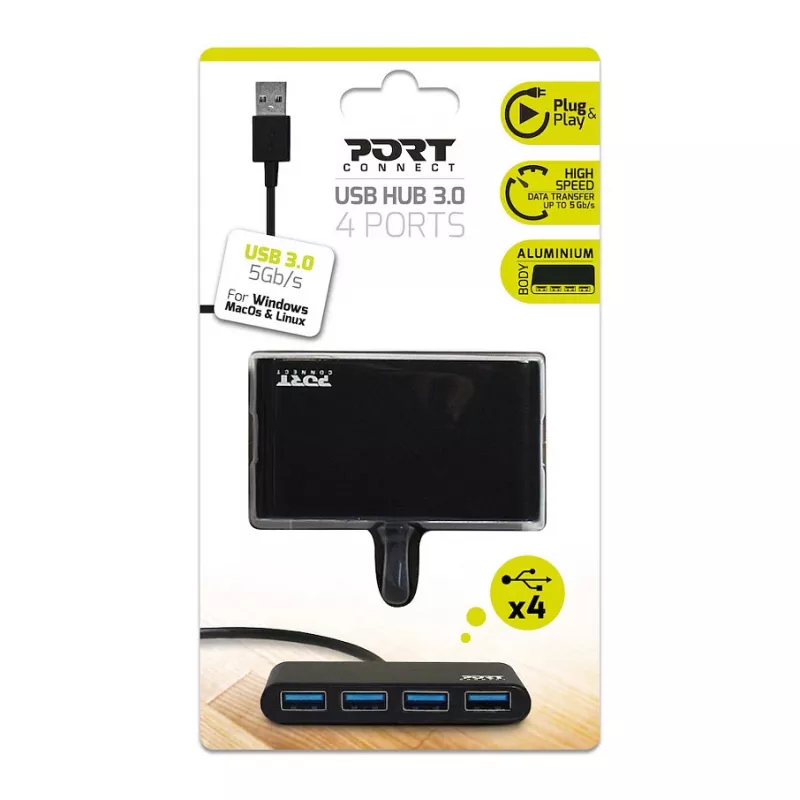 USB hub Port Designs 900121 USB 3.2 Gen 1 Type-A 5000 Mbit/s čierny
