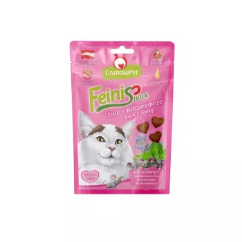 Maškrty pre mačky Fox4Pets GRANATAPET FeiniSnack kačica & kocúrnik, mäsité pevné vrecko, 50 g, bez cukru, bez lepku