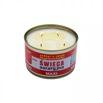 Núdzová sviečka FULER HASKE Pro MAXI 410 g – prírodný sójový vosk, 72 h doba horenia, 99 mm × 65 mm, oceľová plechovka