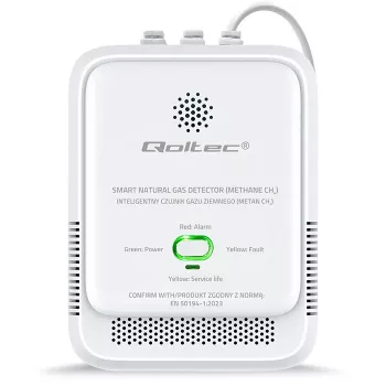 Senzor úniku plynu QOLTEC NG 85dB LE — detektor zemného plynu (CH4), akustický alarm 85 dB