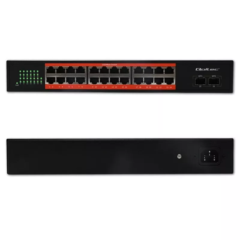 Sieťový switch QOLTEC Gigabit Ethernet PoE 24xRJ45 2xSFP