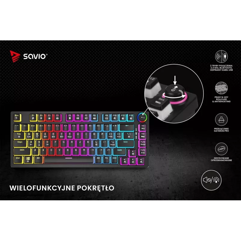Herná klávesnica Savio SAVGK-PHENIX RED PUDDING mechanická RGB Wireless
