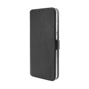 Koženové puzdro na knihu FIXED pre Xiaomi Redmi 14C, čierne — ochrana prednej a zadnej strany