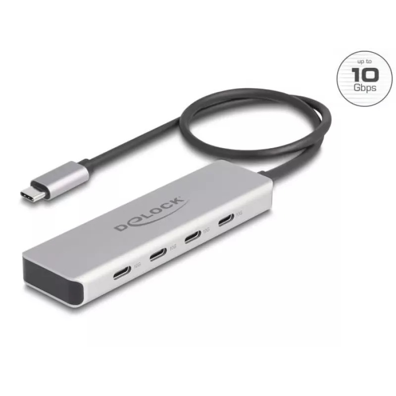 DeLOCK USB Type-C hub 10 Gbps 4 porty hliník sivý
