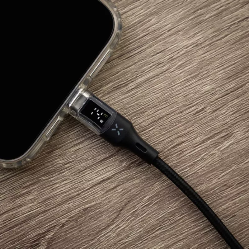 Fixed | Kábel USB-C/USB-C s displejom, podpora PD, 2m, USB 2.0, 100W | FIXDD-CC2-BK