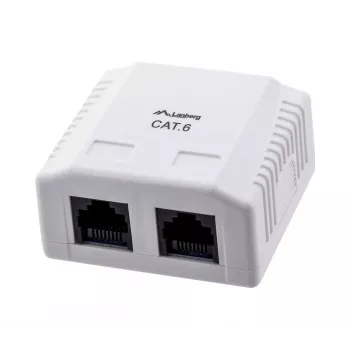 LANBERG nástenná zásuvka RJ-45 Cat6 OU6-0002-W biela, 2 konektory samica, 30×54×57 mm