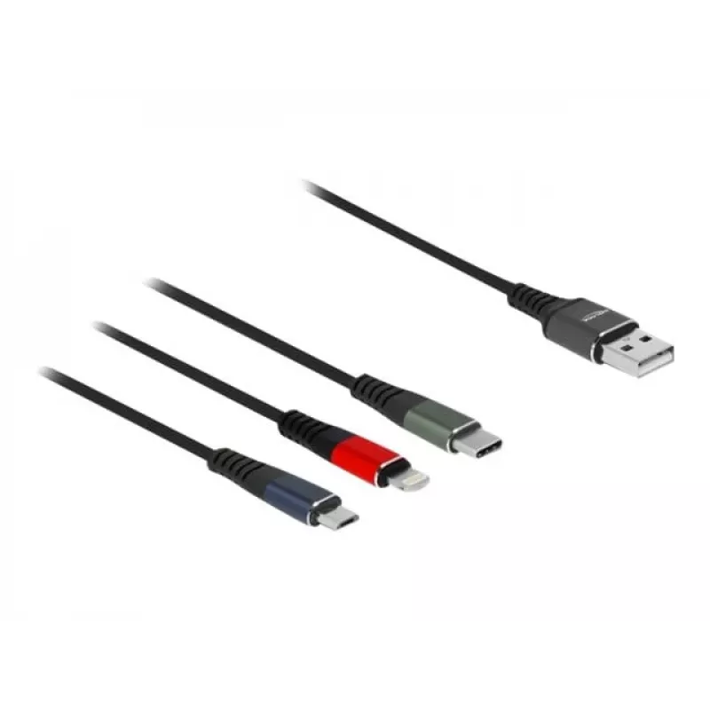 Delock - Lightning kábel, len na nabíjanie - USB samec na Micro-USB Type B, Lightning, USB-C samec - 1,0m - čierny (87277)