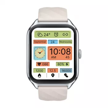 Smart hodinky Zeblaze GTS 4 — 1,94 palca (4,93 cm) AMOLED 466×466 px, dotyková obrazovka, Wi‑Fi, kovové puzdro, silikónový remienok (biela)