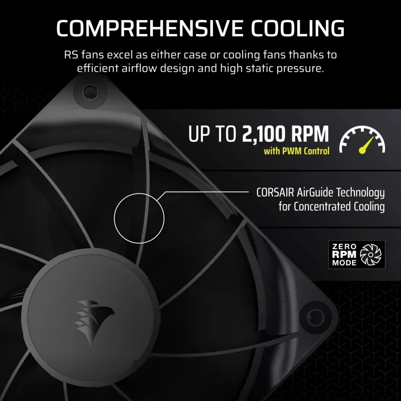 Ventilátor Corsair RS120 12 cm čierny 420-2100 RPM 3 ks