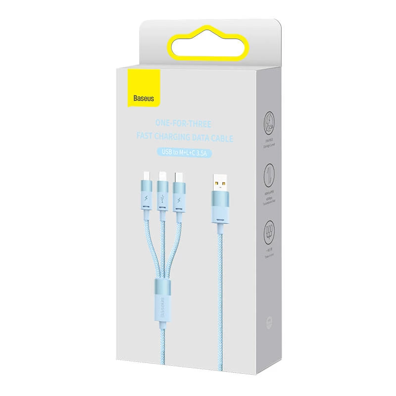 3in1 USB kábel Baseus StarSpeed Series, USB-C + Micro + Lightning 3,5A, 1,2m (modrý)