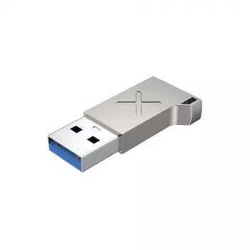 USB Type-A adaptér Unitek A1034NI, strieborný, USB 2.0/3.2 Gen1, až do 5 Gbit/s, zinkové puzdro, 36×16,7×5,7 mm