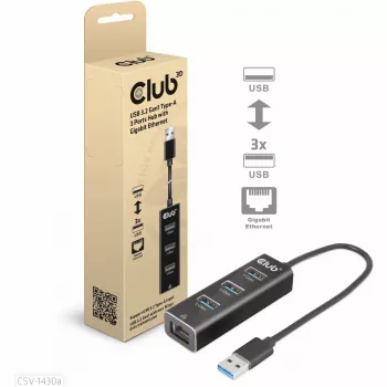 USB hub CLUB3D USB 3.2 Gen1 Type-A s 3 portami a Gigabit Ethernet