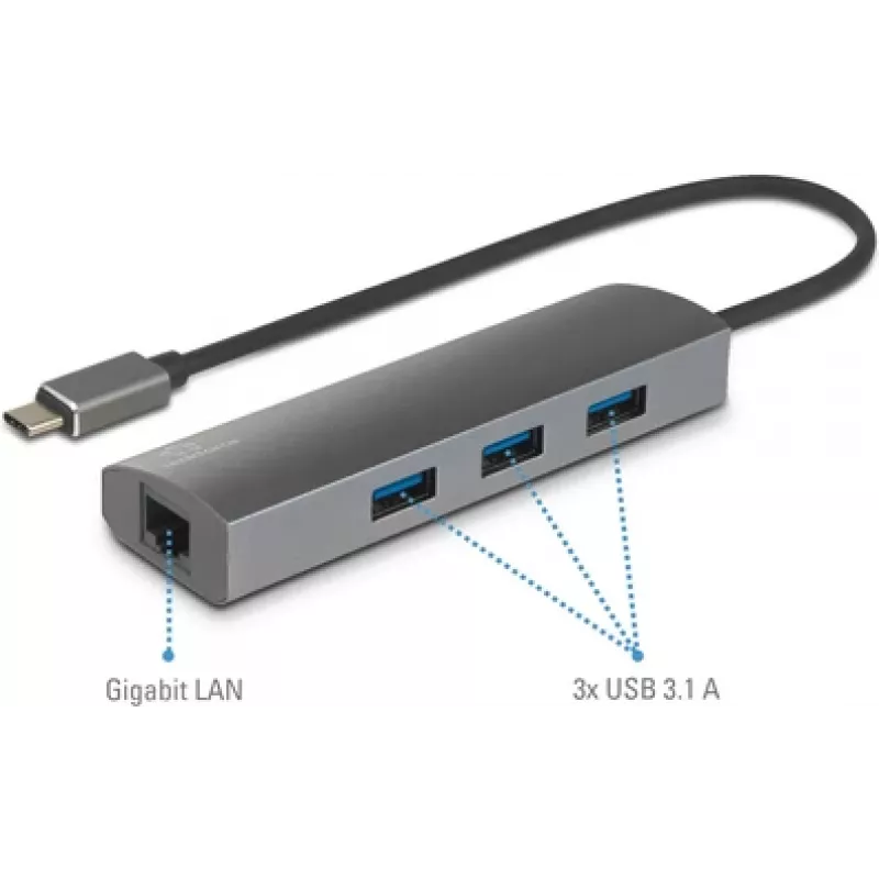 Renkforce RF-3374952 Rozbočovač rozhraní USB 2.0 Type-C 1000 Mbit/s čierny - sivý (RF-3374952)