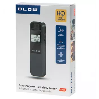 Prenosný alkohol tester BLOW 3300 — bezkontaktný dychový alkohol tester, BAK 0,00–0,19 %, presnosť 1 %, LCD, batérie AAA