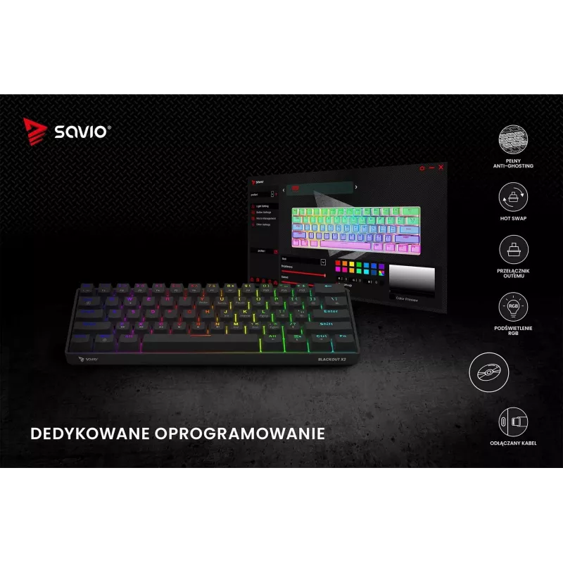 SAVIO BLACKOUT X2 mechanická klávesnica OUTEMU Red, Hot Swap