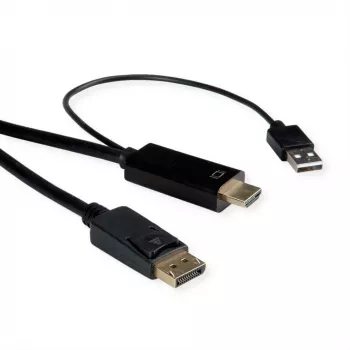 ROTRONIC-SECOMP Roline - video kábel - HDMI, USB (len napájanie) konektor samec na DisplayPort konektor samec - 2 m - tienený - čierny - podporuje 4K 60 Hz (384