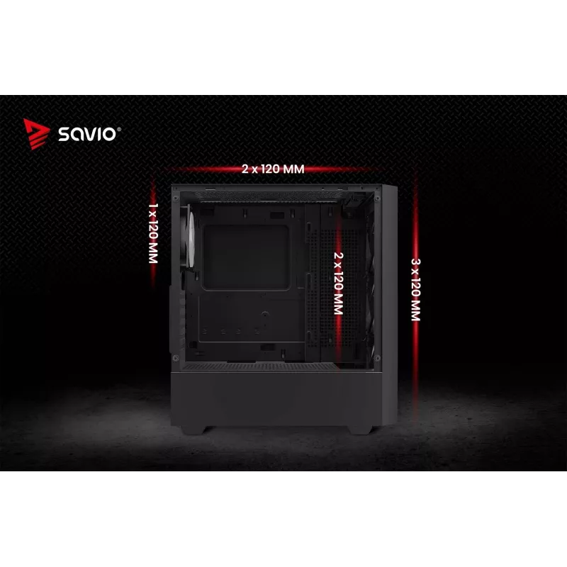 PC skriňa SAVIO Noctis Flow RGB — Cube, ATX/Mini-ITX, 3x 120 mm predné ventilátory, bočné okno z tvrdeného skla, max. GPU 35 cm