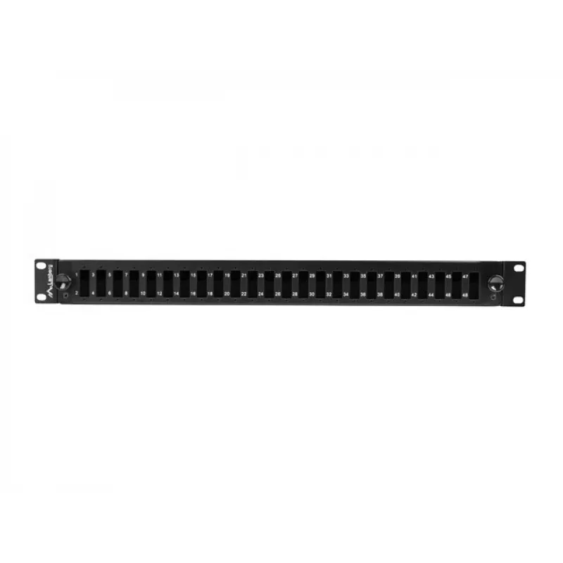 Patch panel 1U Lanberg FOP1-24SD-LQB oceľ čierny rack montáž