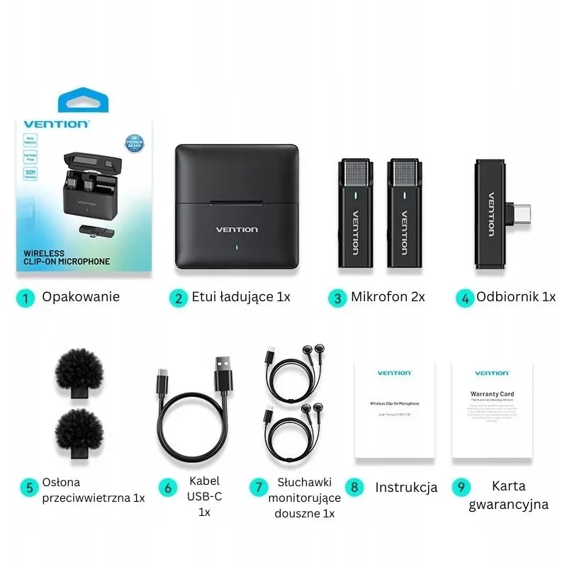 Sada s 2 Vention USB-C mikrofónmi + nabíjacie puzdro