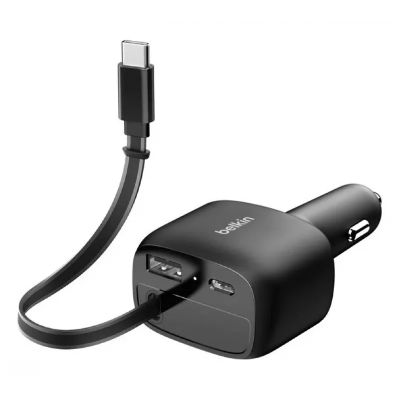 Belkin 75W 2-portový s vyťahovacím USB-C káblom do auta - kábel (CCC001HQBK)