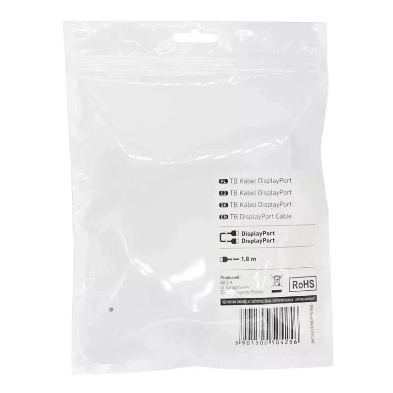 TB DisplayPort kábel M/M 1,8 m, čierny (AKTBXVDMDPPG18B)