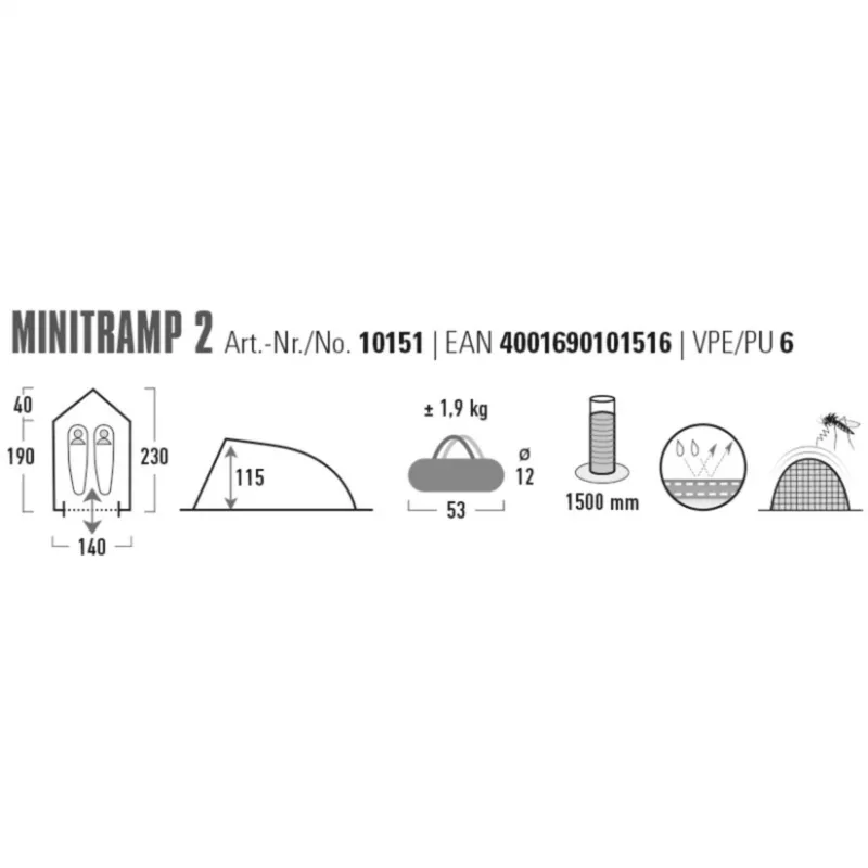 Stan High Peak Minitramp 2 ľahký čierny/červený — kompaktný 2-miestny kempingový stan