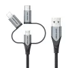 Vention USB 2.0 A konektor samec na 3-in-1 Micro-B&USB-C&Lightning konektor samec kábel 1M sivý hliníková zliatina