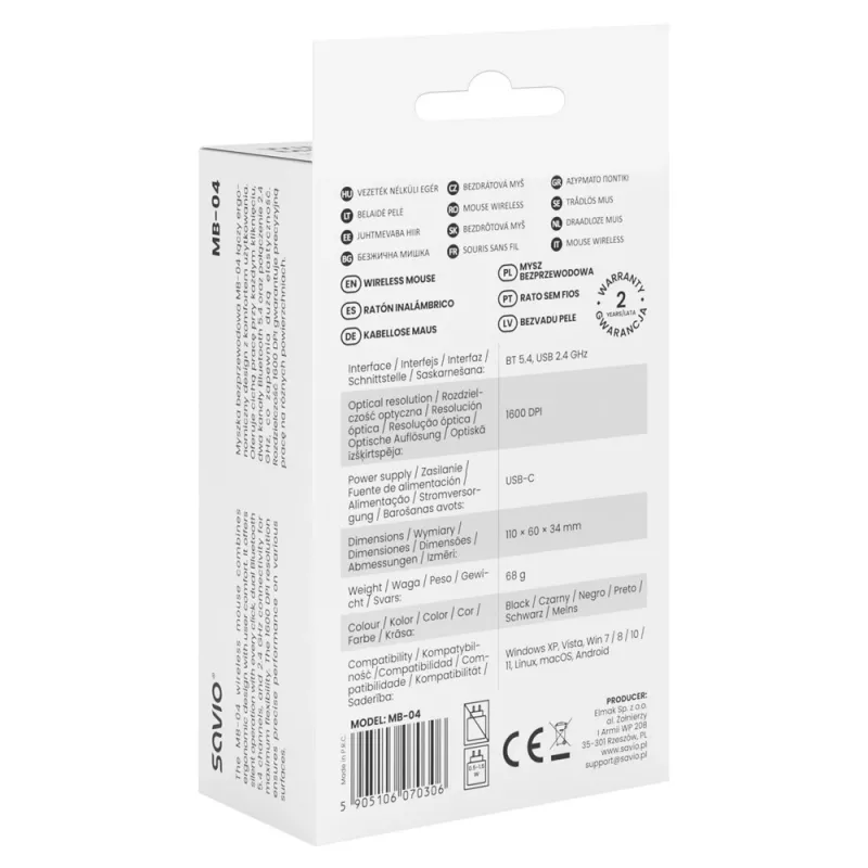 Savio MB-04 myš univerzálna obojručná Bluetooth IR LED 1600 DPI