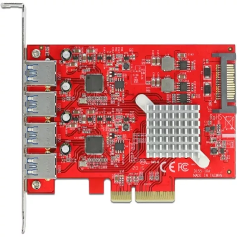 Delock PCI Express x4 karta na 4 x externé SuperSpeed USB 10 Gbps (USB 3.2 Gen 2) USB Type-A konektor samica - USB adaptér - PCIe 3.0 x4 - USB 3.2 Gen 2 x 4 (90481)