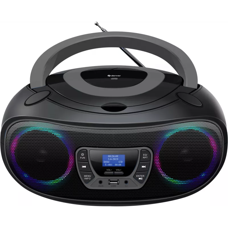 Denver TDB-212GR DAB+ boombox s CD prehrávačom, DAB+/FM, Bluetooth, USB, AUX, sivý