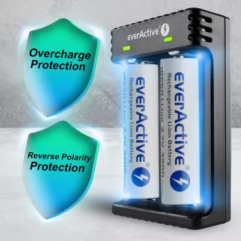 Nabíjačka batérií everActive LC200 domáca USB, 2-slotová, Li-Ion, podporuje A/AA/AAA/AAAA/C/D, 5 V vstup, 4,2 V výstup, čierna