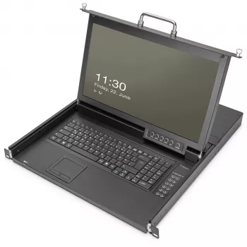 KVM konzola Digitus 17 palcov HD LCD 8-port VGA nemecká klávesnica