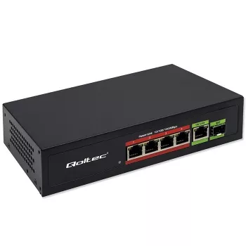 Ethernet PoE switch QOLTEC 52296 — 4x RJ45 PoE porty, 1x RJ45 uplink