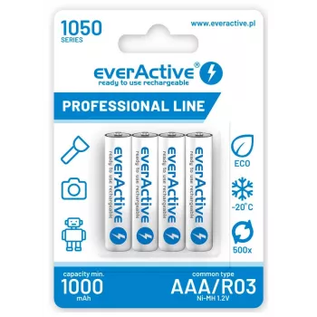 Nabíjací AAA NiMH akumulátorový balík everActive EVHRL03-1050 1,2 V — 4 ks, 1050 mAh