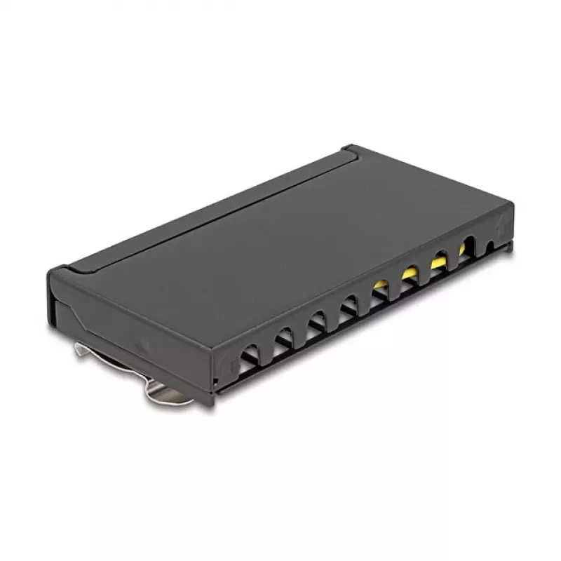 Patch panel DELOCK Mini Desktop RJ45 8 portov Cat.6A tienený čierny na stôl, stenu alebo lištu DIN