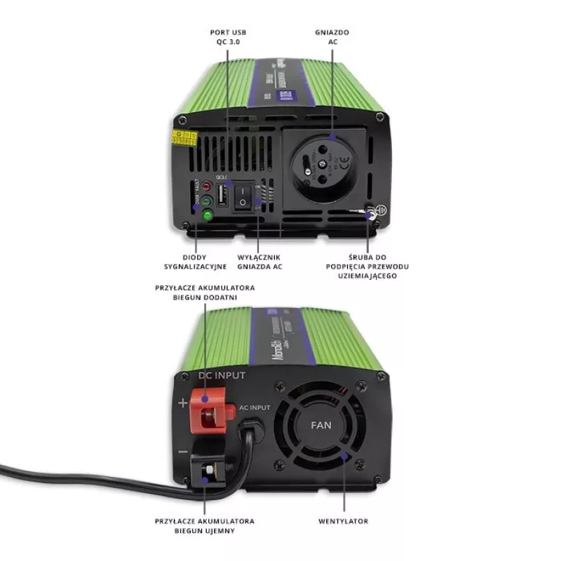 Automobilový menič Qoltec Monolith 600 W zelená 12 V