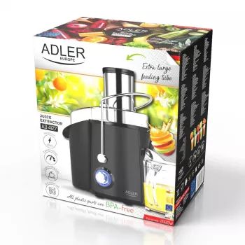 Odšťavovač Adler AD 4127 — 1000 W, čierny, nádoba na šťavu, 3,9 kg