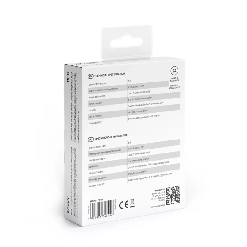 Savio TR-16 vysielač AUX adaptér s funkciou handsfree, Bluetooth 5.3, Google Assistant/Siri