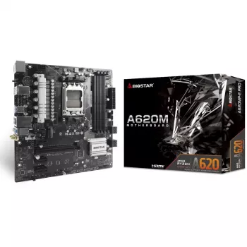 Základná doska BIOSTAR A620MP-E PRO — AMD A620 microATX, socket AM5, DDR5, 4 DIMM, max. 128 GB, 2,5Gb LAN