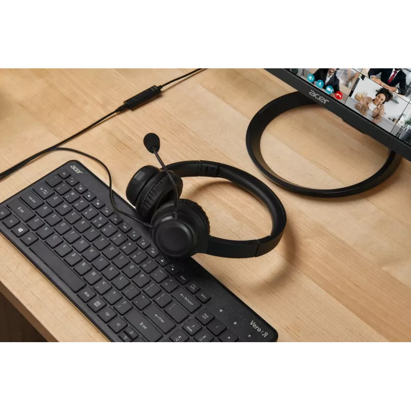 Acer AHW154 GP.HDS11.02D drôtová kancelárska náhlavná súprava, stereo, jack konektor, zabudovaný flexibilný mikrofón, čierna