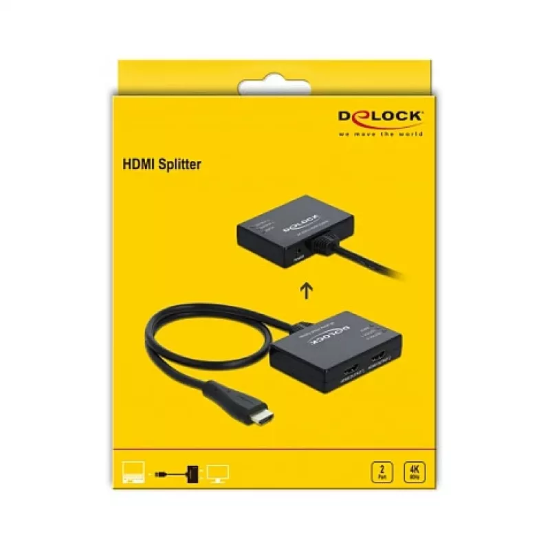 DELOCK HDMI rozbočovač 1 x HDMI in > 2 x HDMI out 4K 60 Hz
