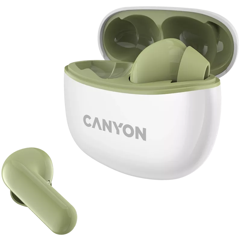 CANYON In-Ear slúchadlá TWS-5, zelená Bluetooth 5.3, dotykové ovládanie, nabíjací vstup: USB-C