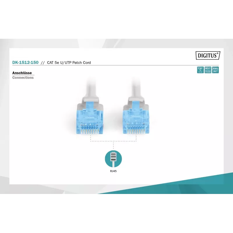 Digitus DK-1512-150 RJ45 sieťový kábel CAT 5e U/UTP sivý 15 m