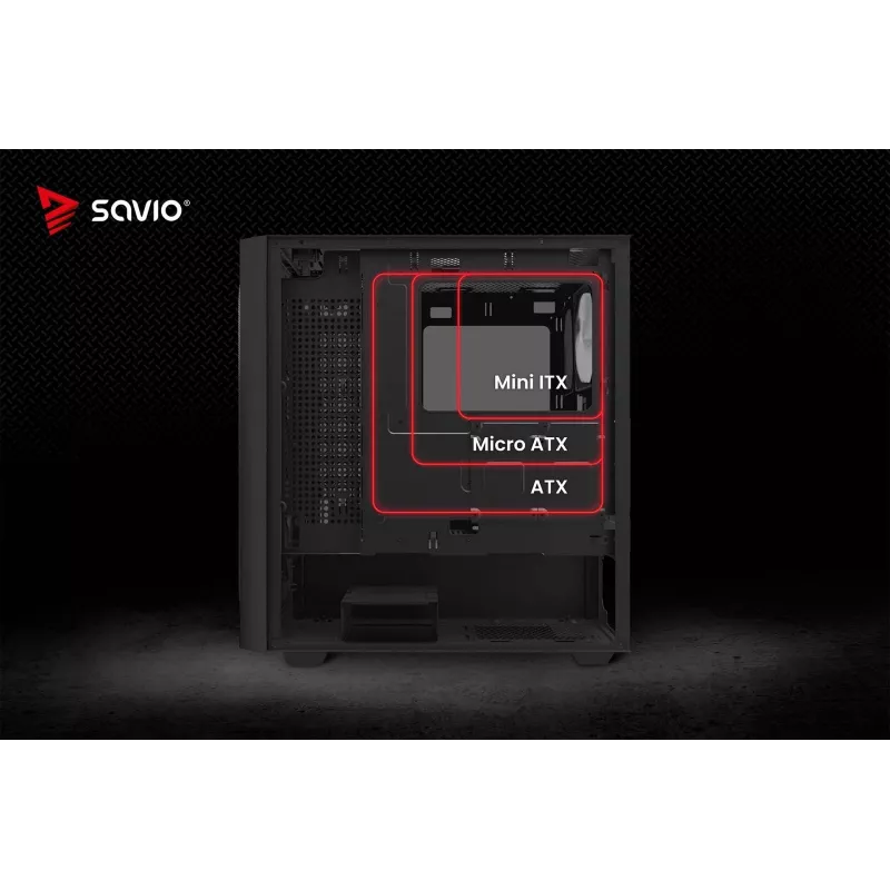 PC skriňa SAVIO Noctis Flow RGB — Cube, ATX/Mini-ITX, 3x 120 mm predné ventilátory, bočné okno z tvrdeného skla, max. GPU 35 cm
