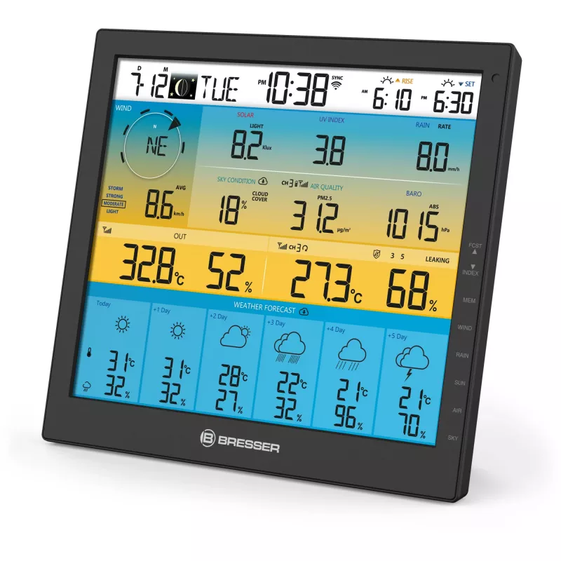 Bresser 7003220 Weather Center 7-in-1 Solar 6-Day 4cast Pro SF digitálna meteorologická stanica, LCD, čierna