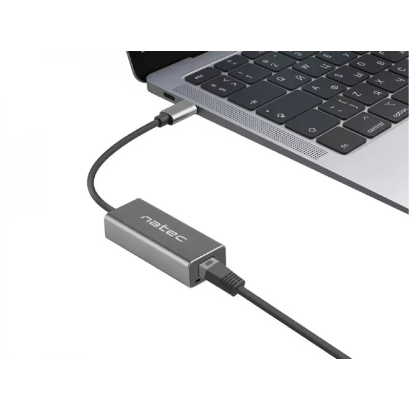 Natec Cricket NNC-1925 ethernetový adaptér USB-C 3.1 Gen 1 na RJ45, 1000 Mbit/s, kábel 15 cm, hliník, sivý