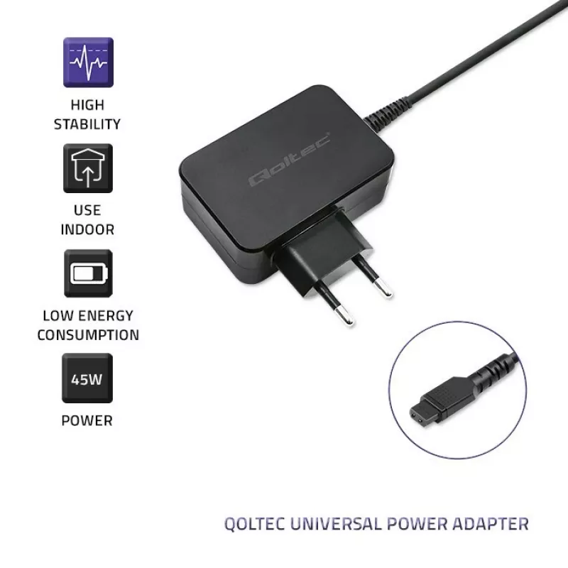 Qoltec 51025 napájací zdroj/napäťový menič interiérový čierny