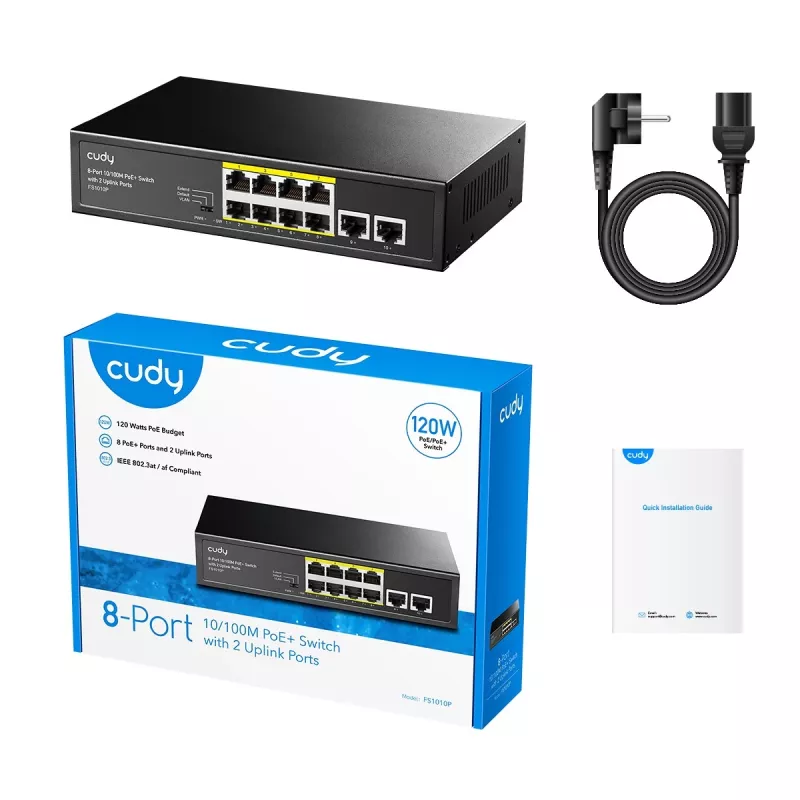 Cudy FS1010P sieťový switch Fast Ethernet (10/100) Power over Ethernet (PoE) čierny
