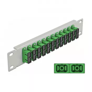 Optický patch panel DeLOCK 10 inch 12 portov SC Duplex zelená 1HE sivá