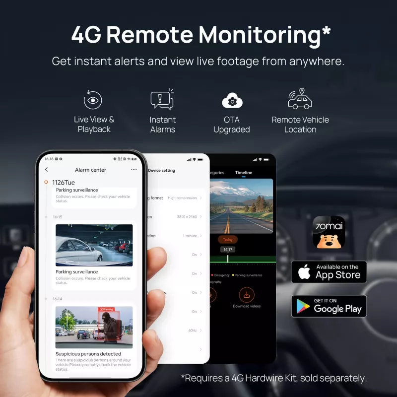 70mai A810S 4K súprava kamery do auta so zadnou kamerou RC24